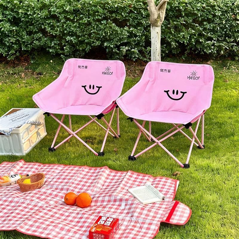 Cadeira dobrável ao ar livre lua cadeira acampamento piquenique portátil Smiley padrão rosa crianças adulto cadeira gram