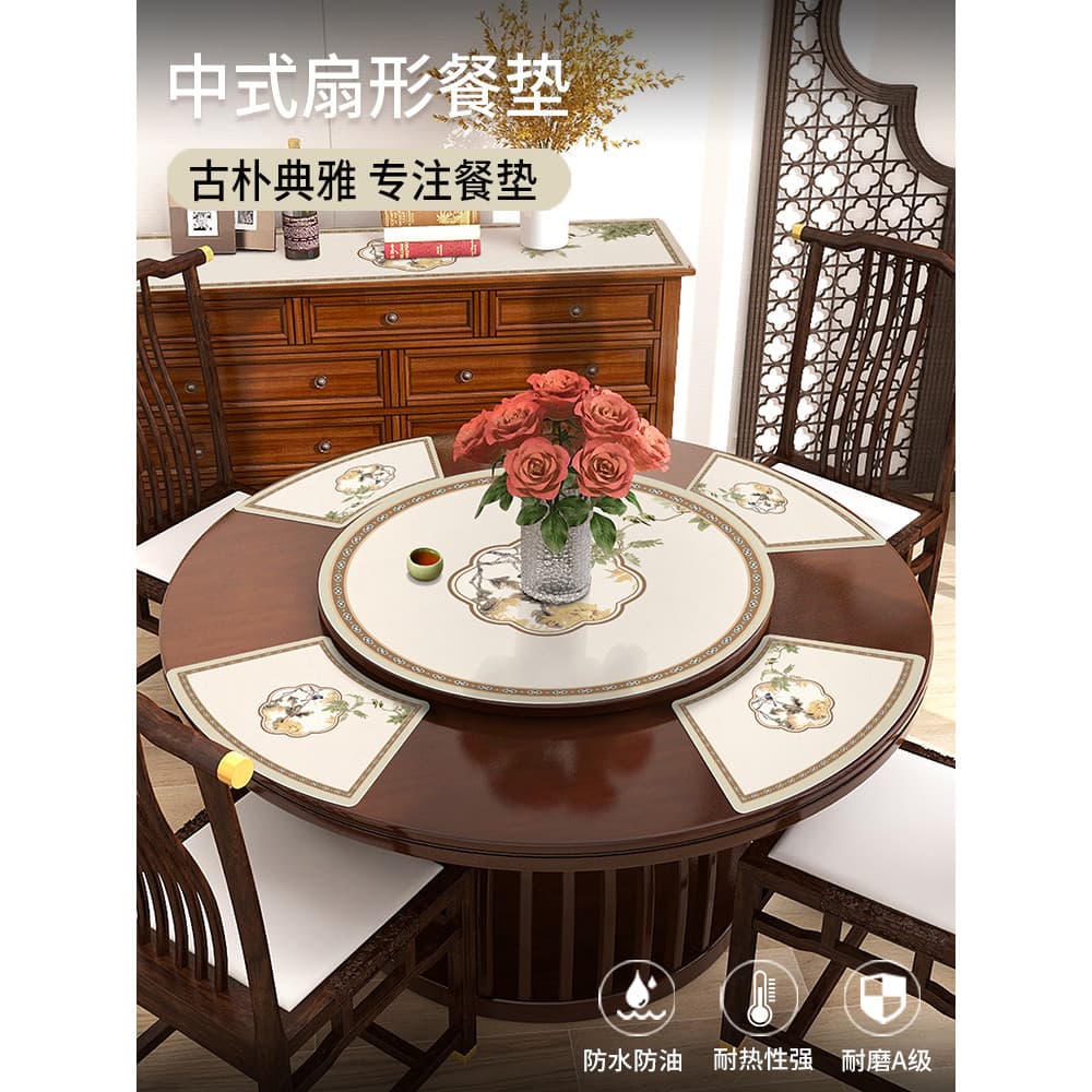 Tapete de mesa redonda estilo chinês em forma de leque Tapete de isolamento térmico de couro de alta qualidade Tapete de