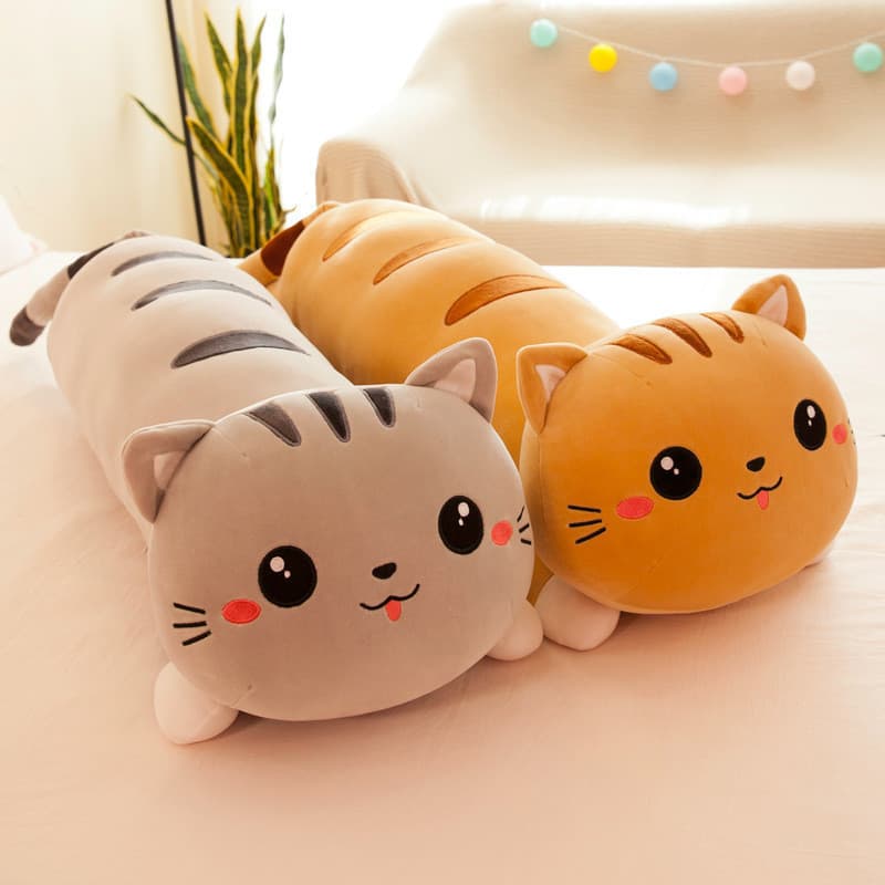 Algodão macio gato feliz brinquedo de pelúcia crianças meninas dormir travesseiro boneca presente