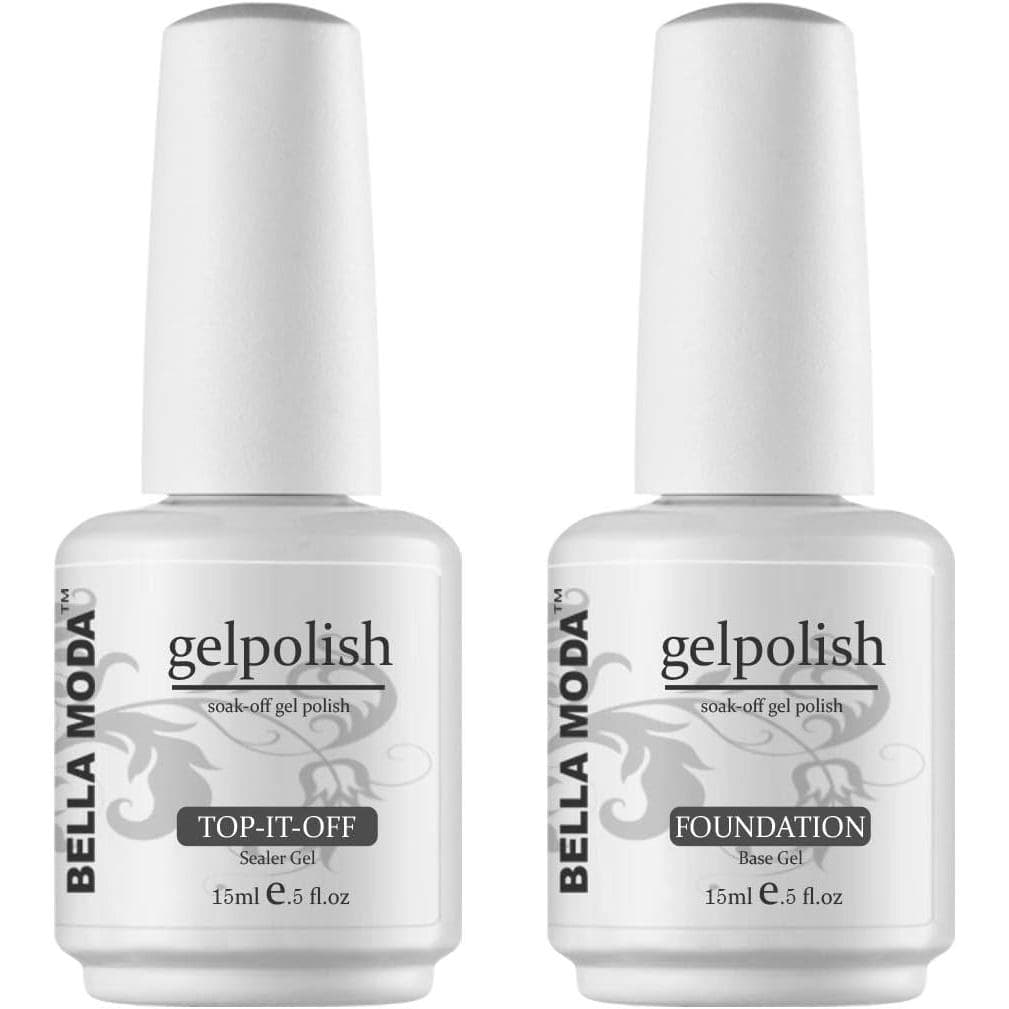 BELLA MODA Conjunto de Base Coat e Top Coat Sem Goma de 15ml, Esmalte em Gel Removível para Arte de Unhas, Salão ou Uso