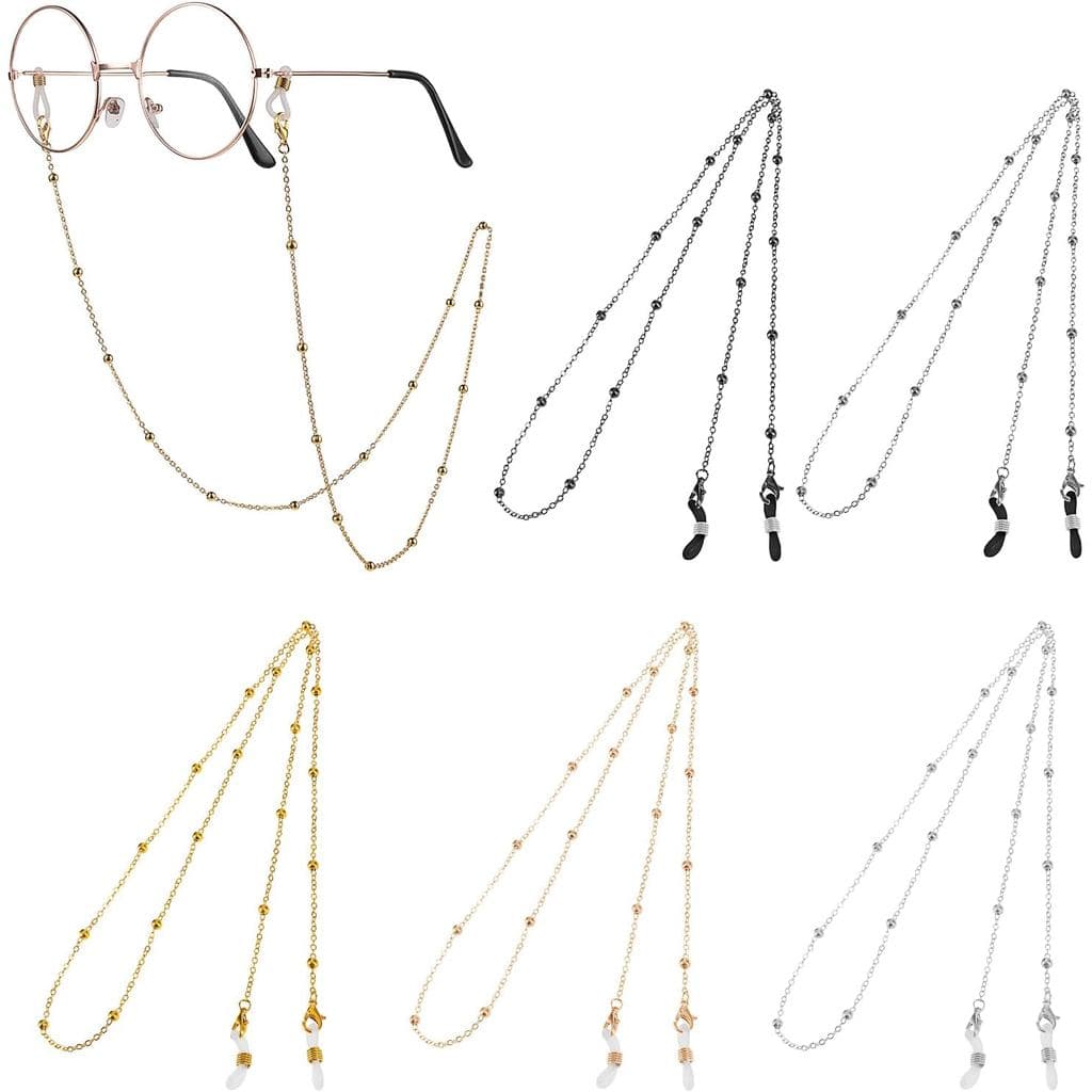Mabor 5 Peças Suportes para Óculos de Pescoço, Corrente para Óculos Feminina Elegante com Contas, Cordão para Óculos par