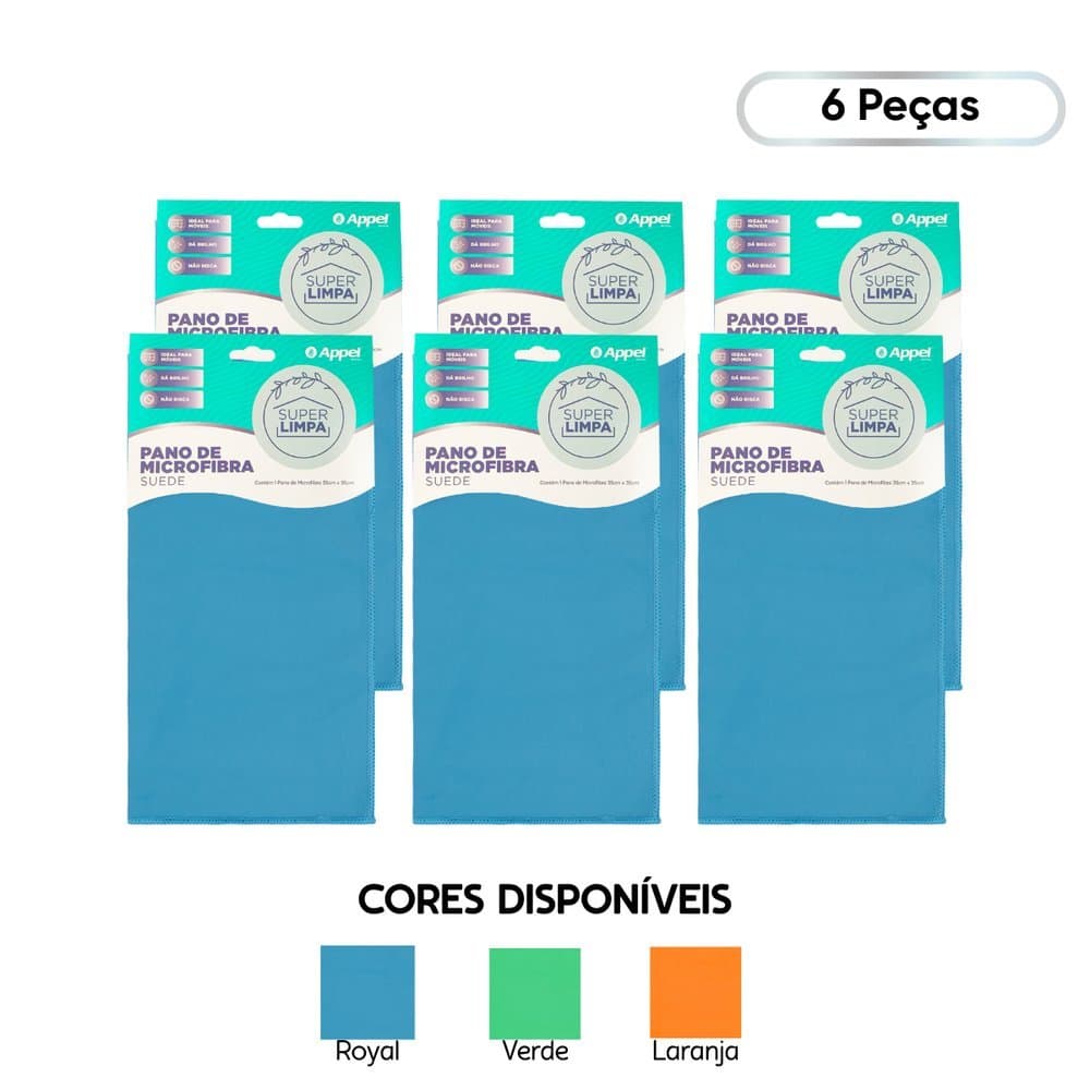 Kit 6 Panos de Microfibra Multiuso Suede 35 x 35 - Appel Home