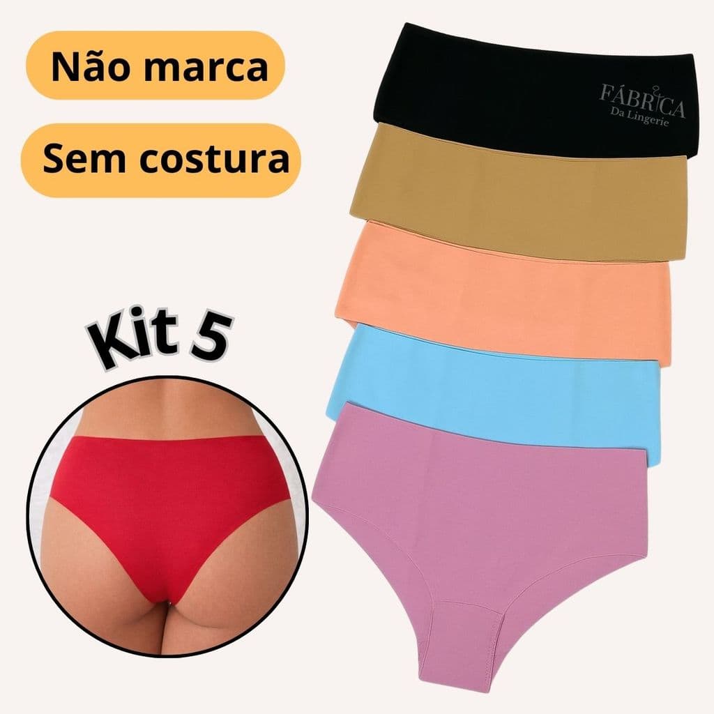 Kit 5 Calcinhas CÓS ALTO Sem Costura Academia Corte A Laser Forro Algodão Não Marca - Cos Mamut