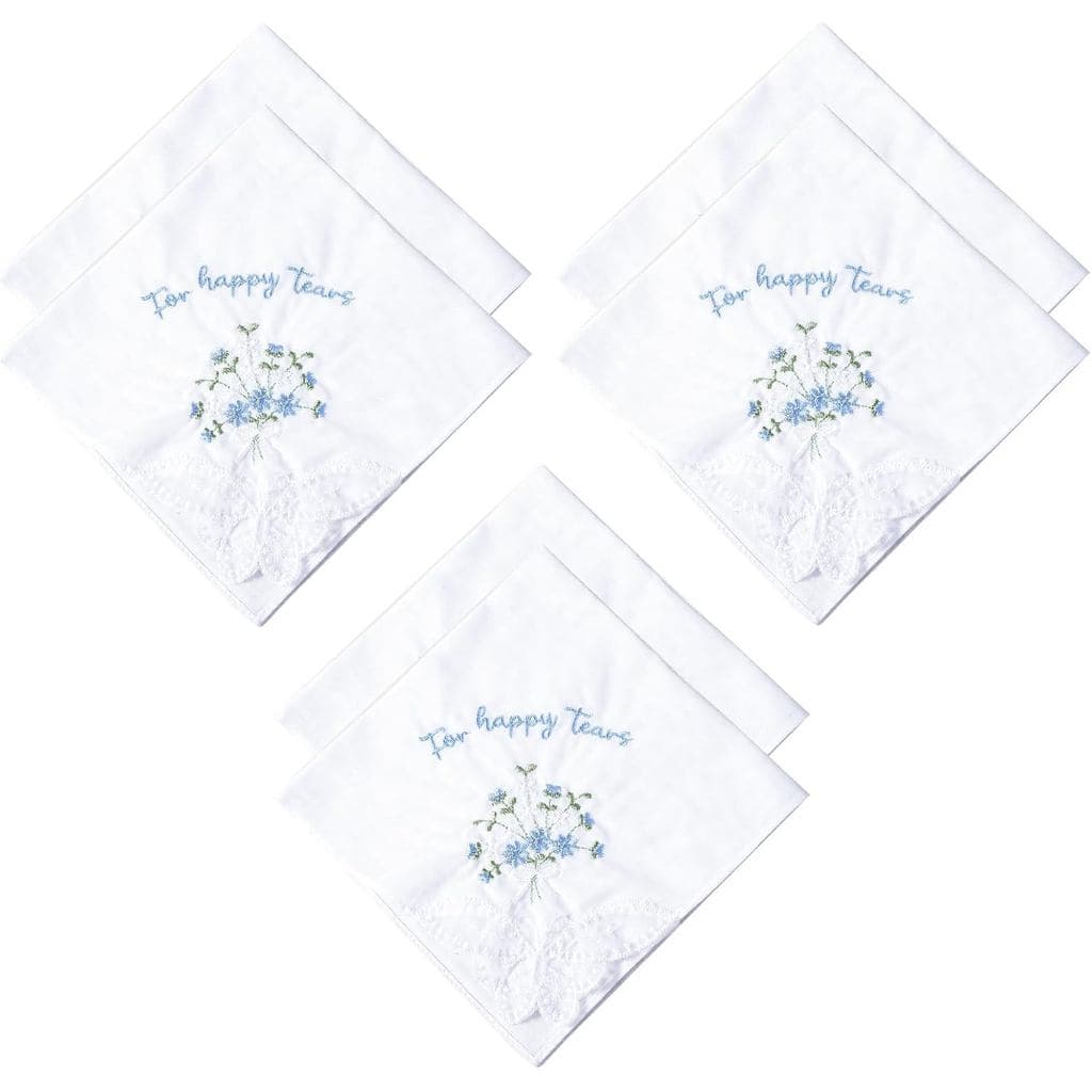 Lenços Happy Tears, 6 Peças de Lenços de Casamento Bordados em Algodão para Noiva, Noivo, Dama de Honra, Mãe da Noiva, B