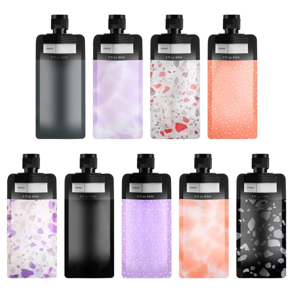 Conjunto de 9 Peças de Recipientes para Líquidos de Viagem - Bolsas de Viagem Reutilizáveis para Produtos de Higiene Pes