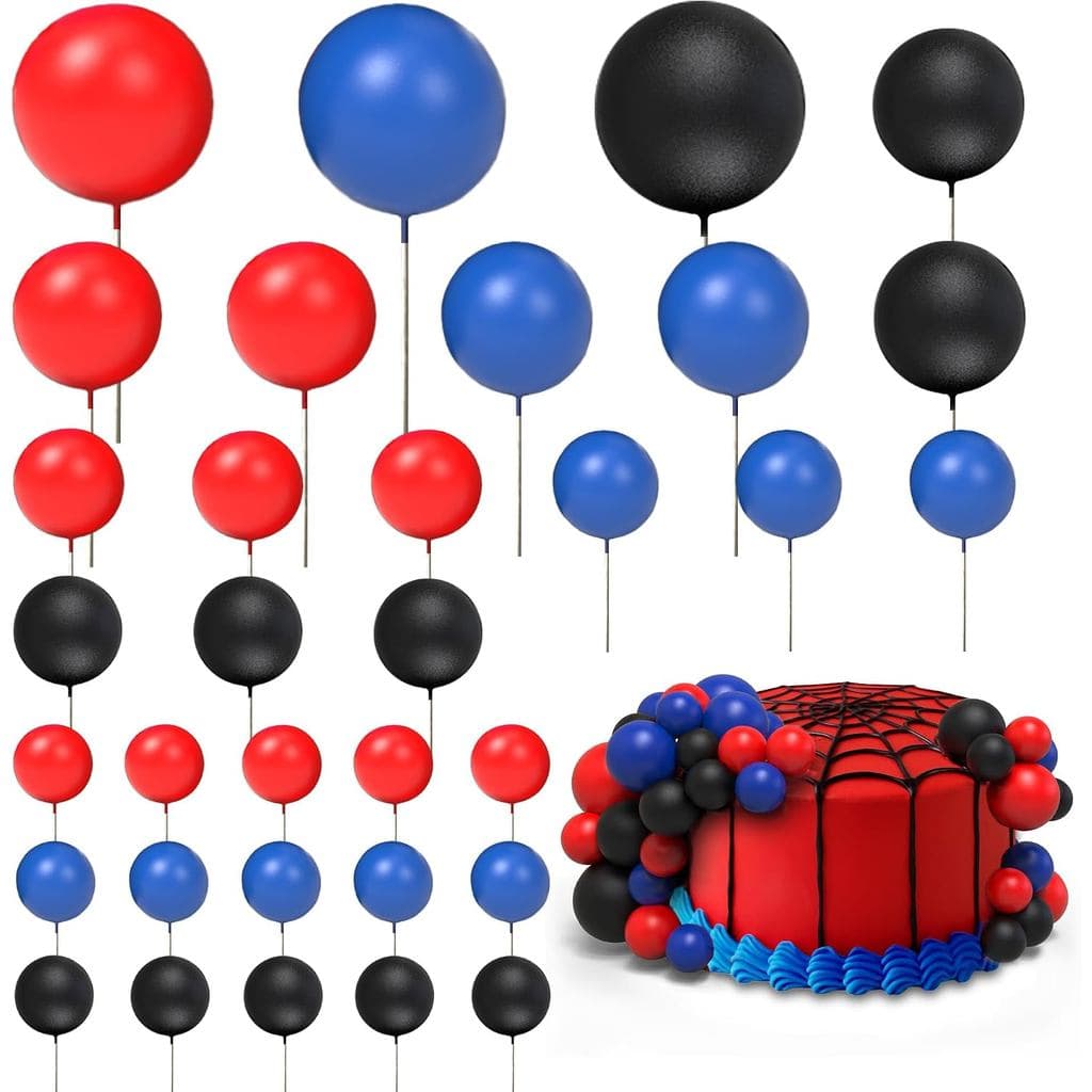 33 Peças de Topper de Bolo em Forma de Bola, Bolas de Espuma para Cupcake, Mini Balões para Bolo, Topper de Bolo em Verm