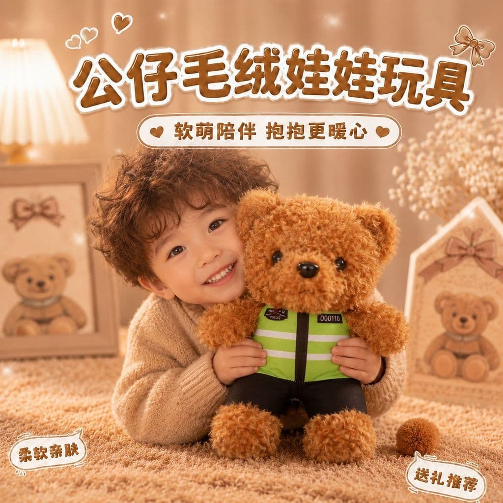 [Estoque pronto] Urso de polícia de trânsito Brinquedo de pelúcia Urso de pelúcia Boneca de urso de polícia WJG0804