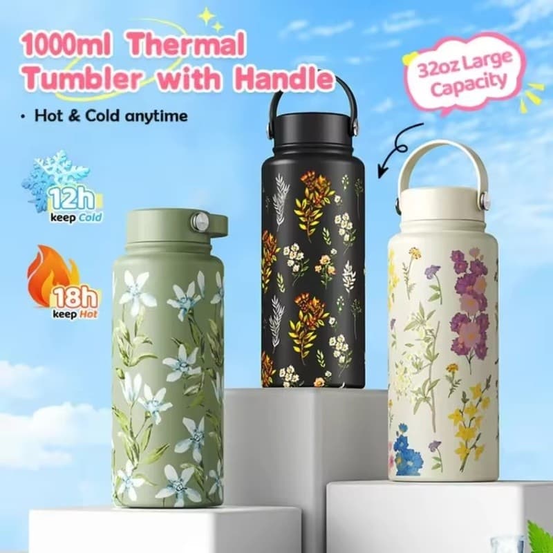 Garrafa De Água De 1 Litro Copo Com Isolamento Térmico De 1000ml Portátil Jarro Externo Caneca Isolada À Prova De Vazame