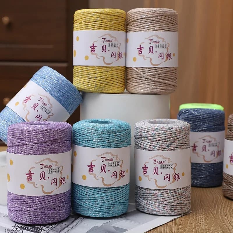 Fio De Algodão Oco Prateado Brilhante De 2 Mm Para Crochê E Tricô DIY Linha Com Cordão Metálico Fazer Chapéu De Bolsa
