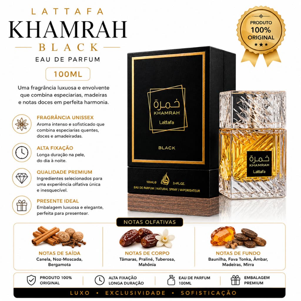 Perfume Árabe Luxuoso Khamrah Black Unissex Original 100 ml