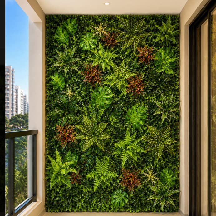 Placa Jardim Vertical 40x60cm Flores Artificiais Painel Verde Decorativo para Parede Premium