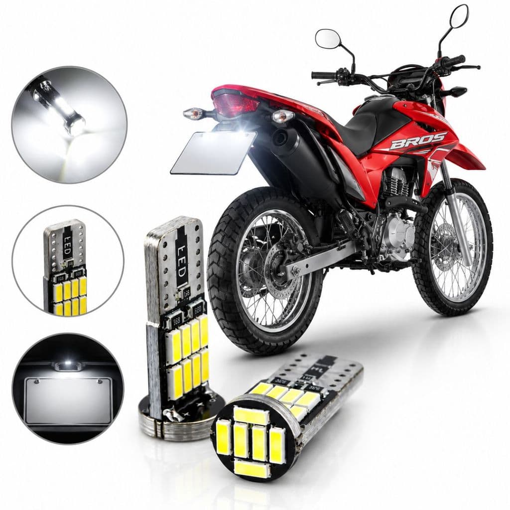 Lampada Led Placa Moto Yamaha Honda Bros Cg T10 Super Branco