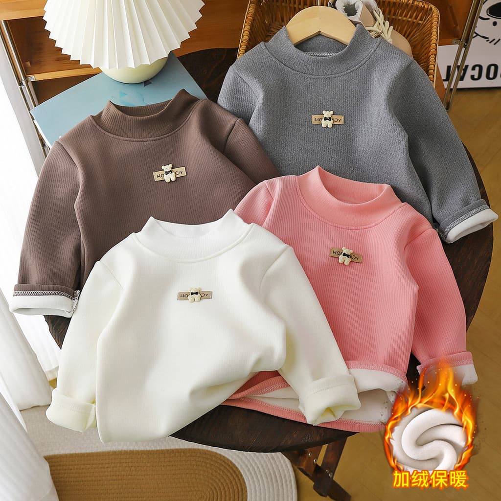 Meninos meia gola alta roupa interior quente meninas camisa de fundo inverno novo estilo crianças bebê forro de lã topo