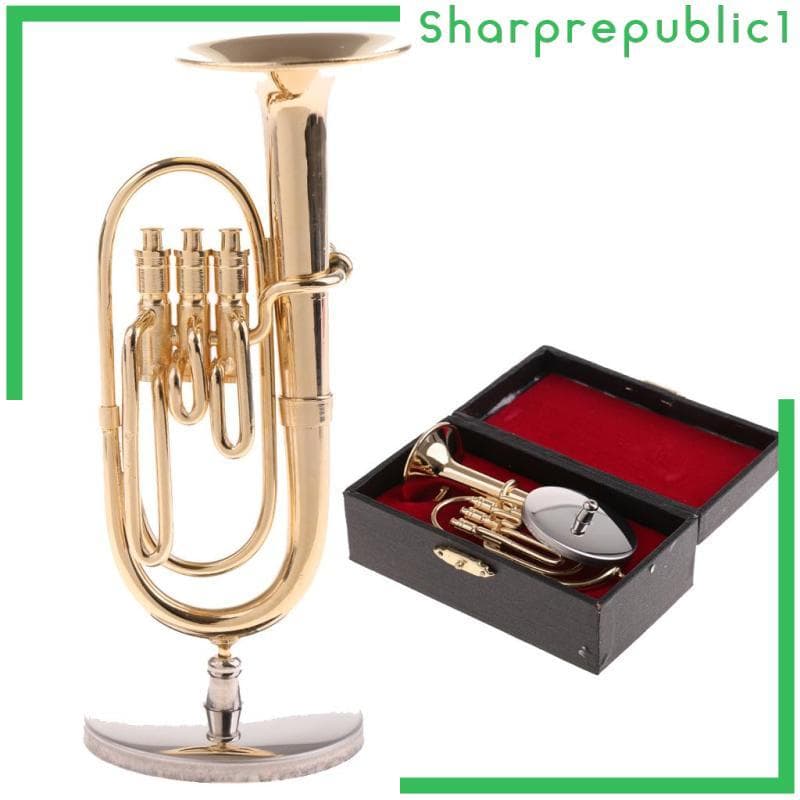 [Sharprepublic1] Modelo Tuba De Cobre Em Miniatura Para Casa De Bonecas 12a Feita À Mão Com Caixa De Couro PU Enfeites D