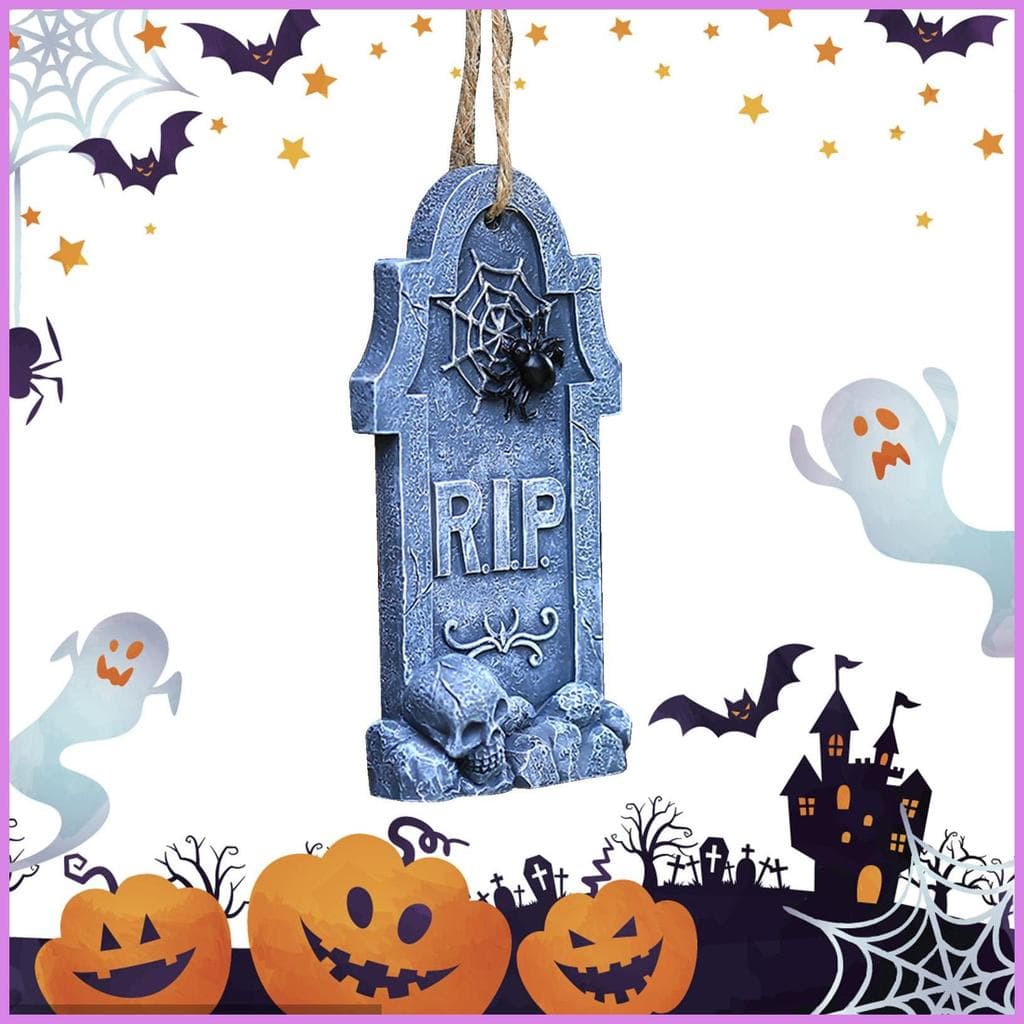 Halloween Lápides Decorações Resina Assustador Crânio Aranha Com Corda Ornamento Para Porta chwuiebr