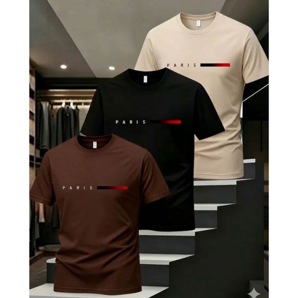 Kit 3 Camiseta Masculina 100% Algodão Casual Camisa Paris Confortável Oferta Envio Imediato Alta qualidade