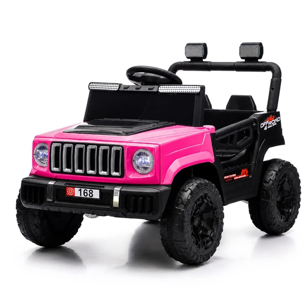 Carro Jipe Force Kids Elétrico Infantil 12V Rosa Controle Remoto Portas Com Abertura Cinto Frente Ré
