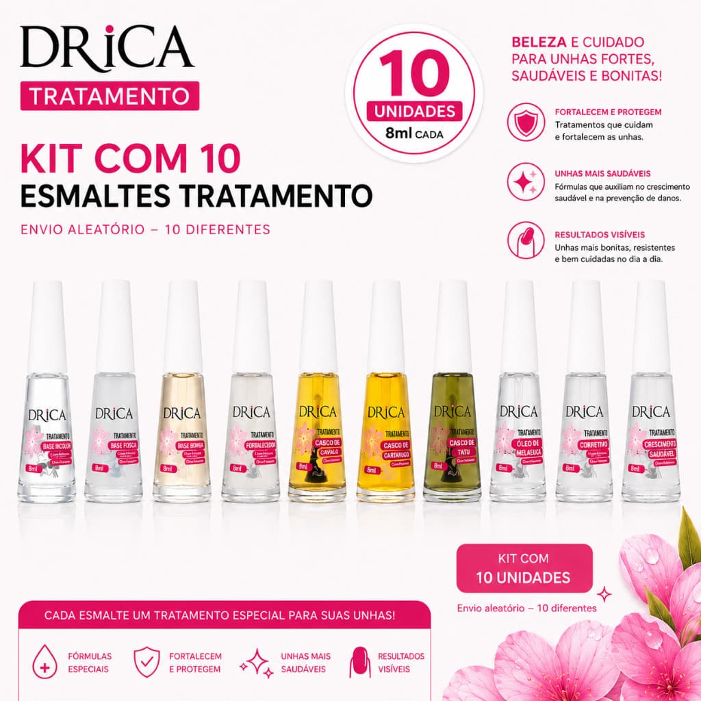 Kit C/10 Esmaltes Tratamento Drica 8ml