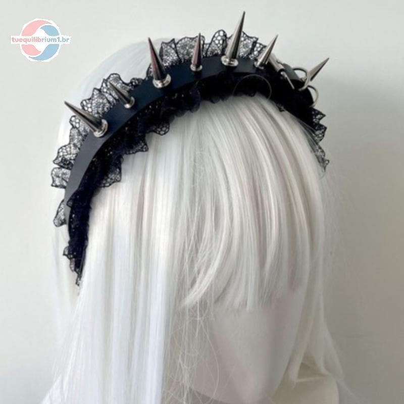 tue Gótico Para Meninas Rendas E Rebites Peruca Estilo Punk Cosplay Acessório Vestido Extravagante Boate Olhar BR