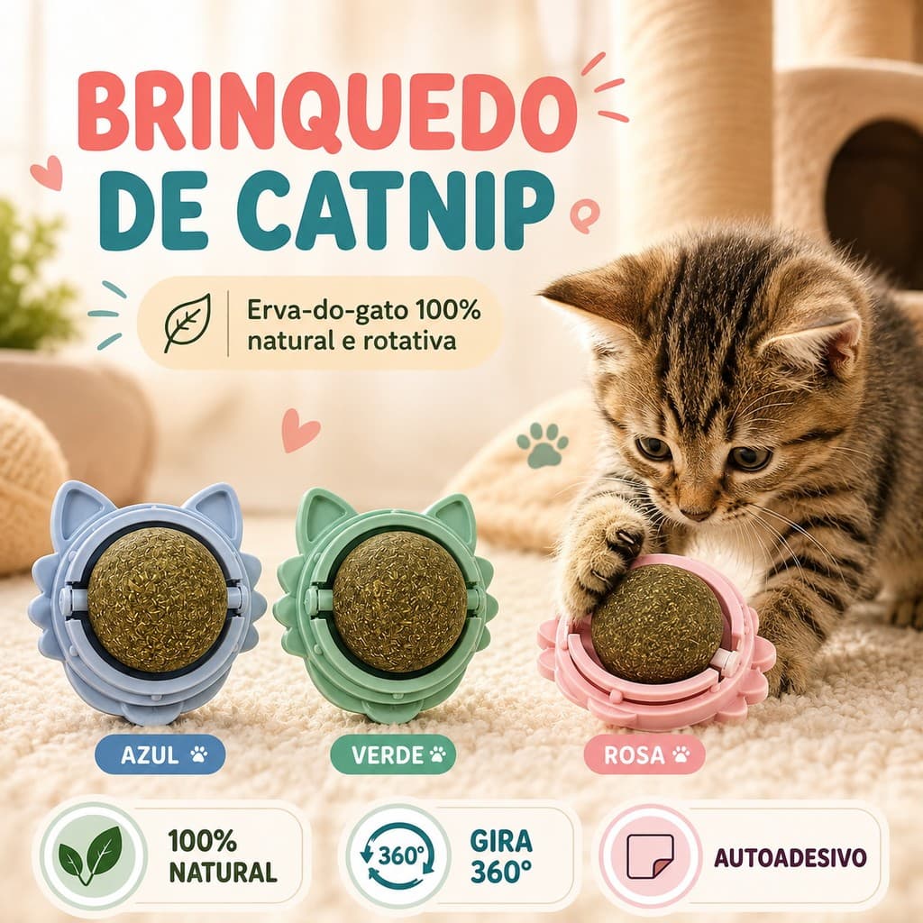 Brinquedo com Bola Erva Natural do Gato Relaxante Catnip Carinha do Gato