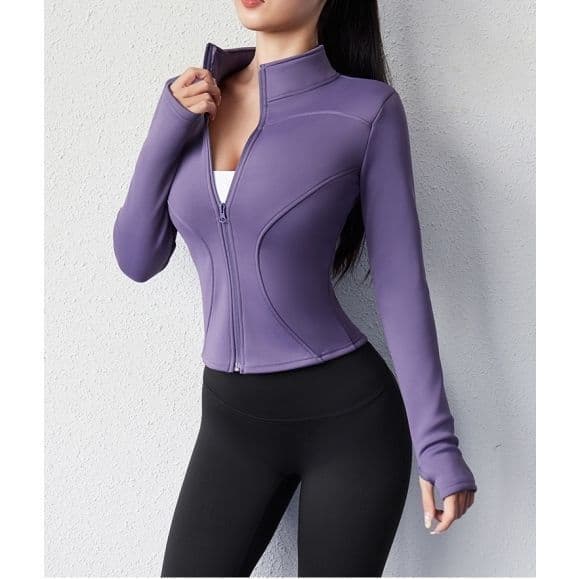 Jaqueta Esportiva Slim-fit com Zíper 2026, Jaqueta de Corrida e Fitness Feminina de Manga Longa para Outono e Inverno PM