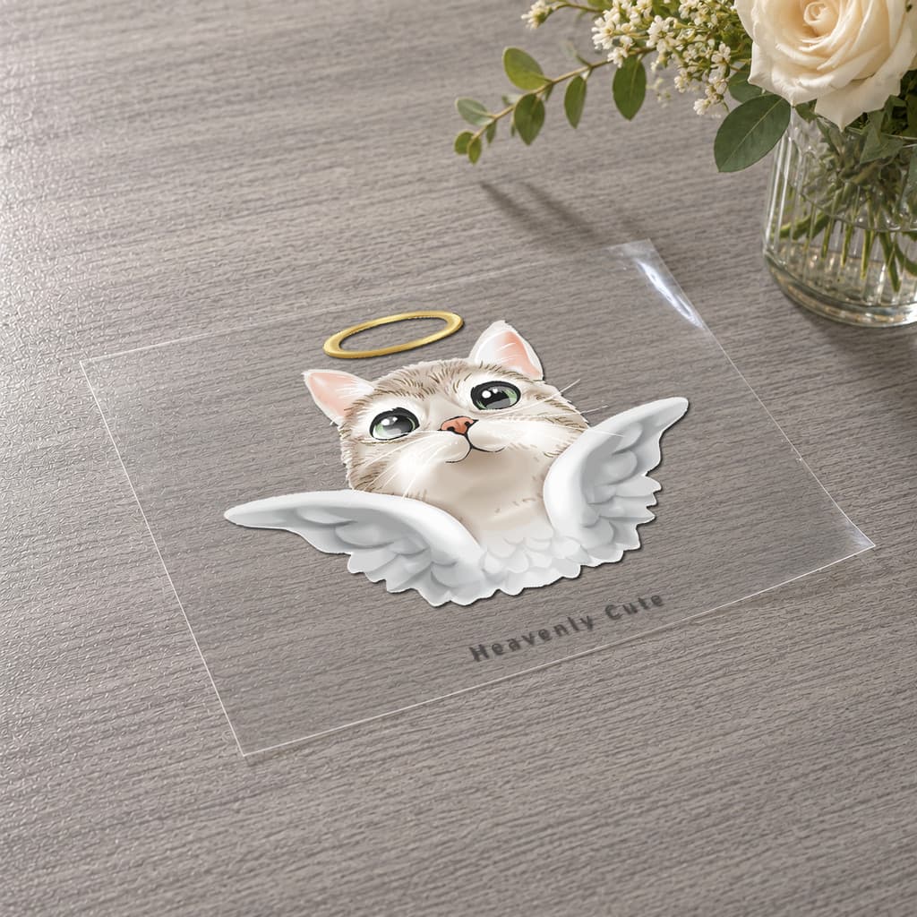 Anjo Gato Impressão Fria Adesivos Lavável Moda Decorativos DIY Plástico Garrafas De Cerâmica Bagagem Tamanhos Disponívei