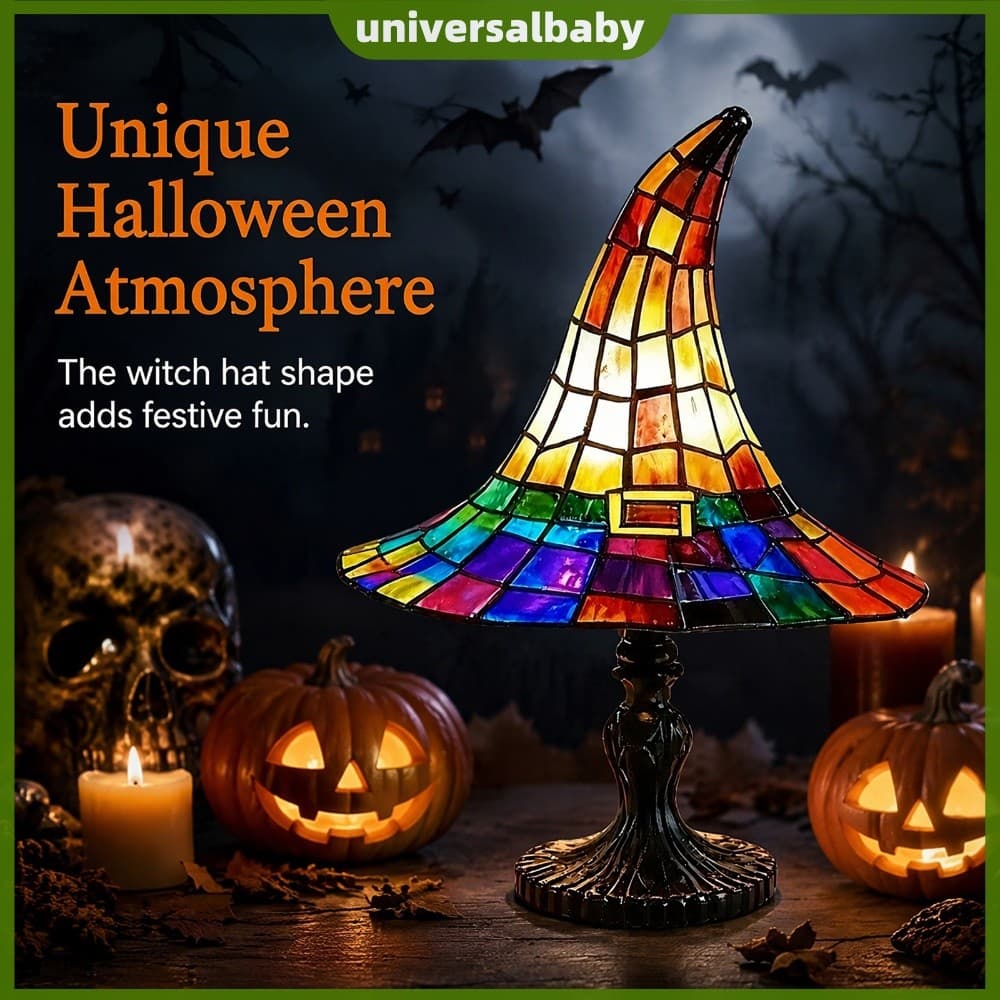 Lâmpada De Chapéu De Bruxa De Halloween USB Resina Decoração De Mesa Estatueta De Noite Com Brilho Quente [universalbaby