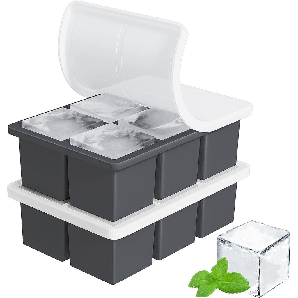 Forma de Gelo Grande para Whisky: Formas de Gelo de Silicone FDDBI com Tampa - Pacote com 2 Formas Grandes Quadradas par