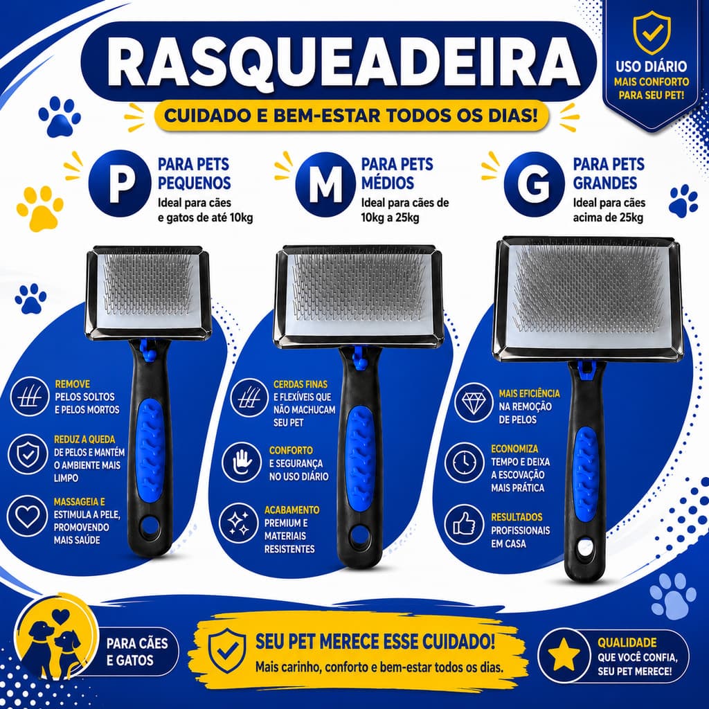 Rasqueadeira Cachorro e Gato Remove Pelos e Nós Escova Pet P M G