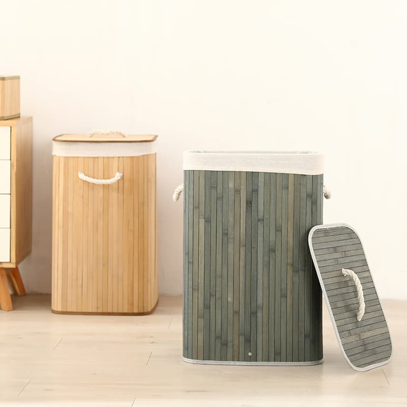 Estoque pronto Balde de armazenamento dobrável de bambu Cesto de roupa suja Cesto de armazenamento de roupas sujas com m