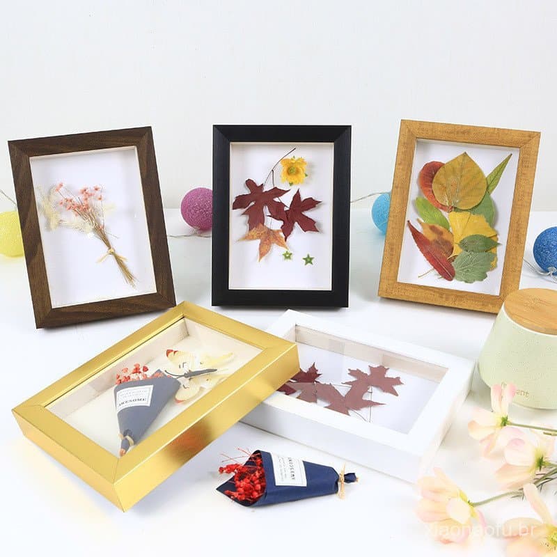 Popular Porta-retratos 3D com Flores Secas, quadrado de 6 polegadas, 8 flores preservadas com moldes de mãos e pés, espé