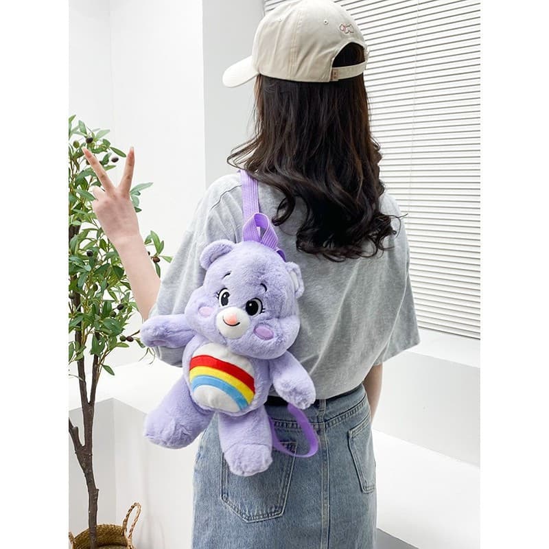 Arco-íris urso mochila boneca urso estudante mochila bonito saco de pelúcia presente das crianças