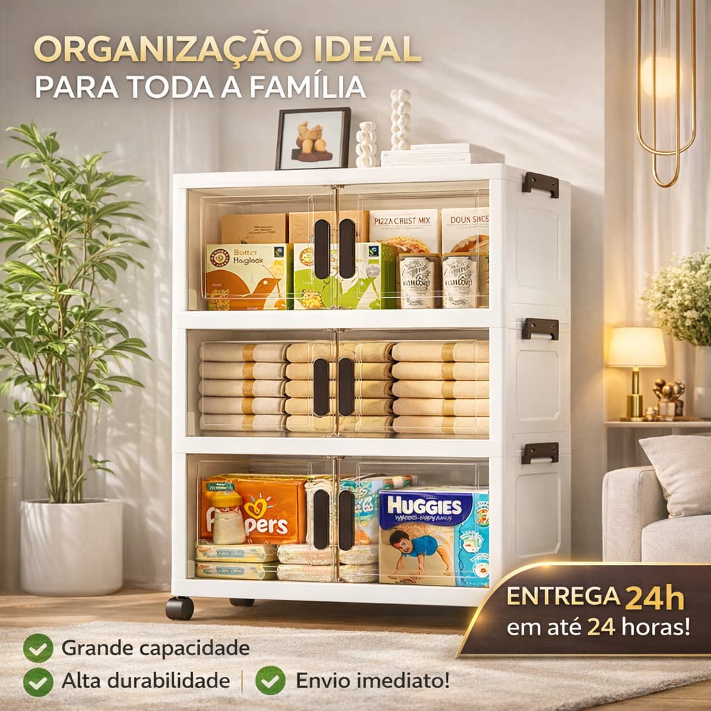 Armário Organizador Dobrável Com Portas com Rodinhas – Empilhável e Multiuso