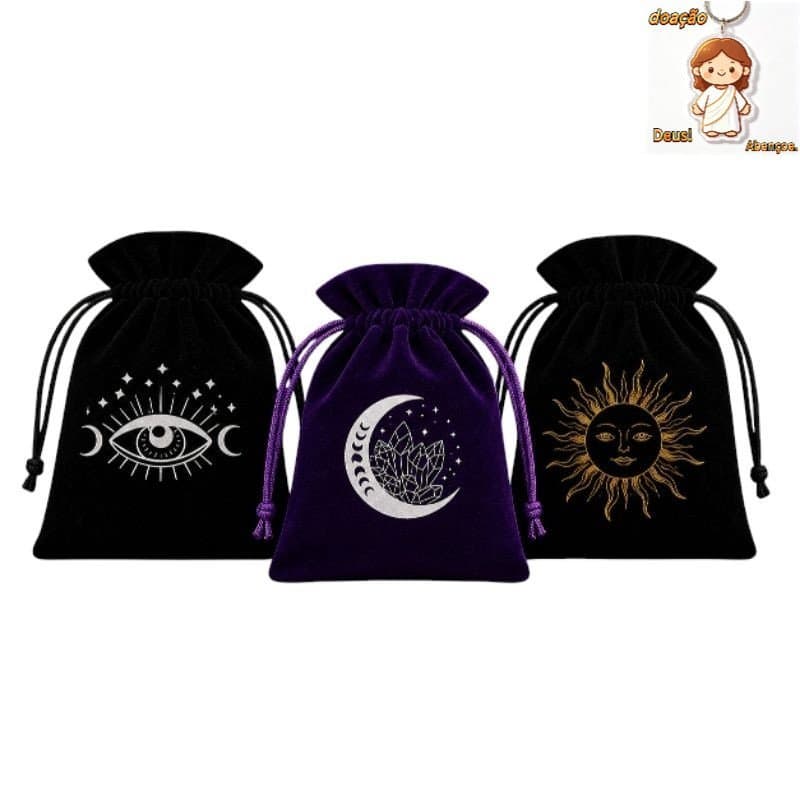 Bolsa de Veludo 13x18cm para Tarot, Runas, Dados e Cristais, Porta-Cartas Místico |     Presente de Bruxa Cigana Wicca