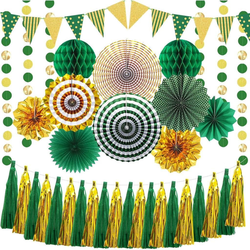 Paper Fans Party Decorations Glitter Paper Triangle Flag Pennant Banner Tassel Garland Circle Banners Party Supplies for