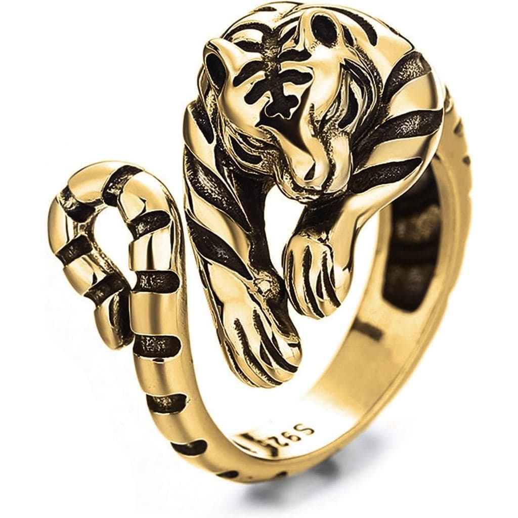 Anel Ajustável POYAMUSE Cool Thai Silver Tiger Tail Wrap para Homens - Design Aberto