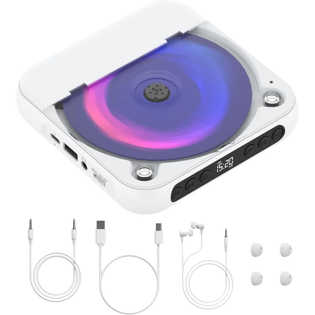 Reprodutor de CD para Carro, MONODEAL Reprodutor de CD Portátil Externo para Carro com Cabo AUX/BT TX/Alto-falantes HiFi