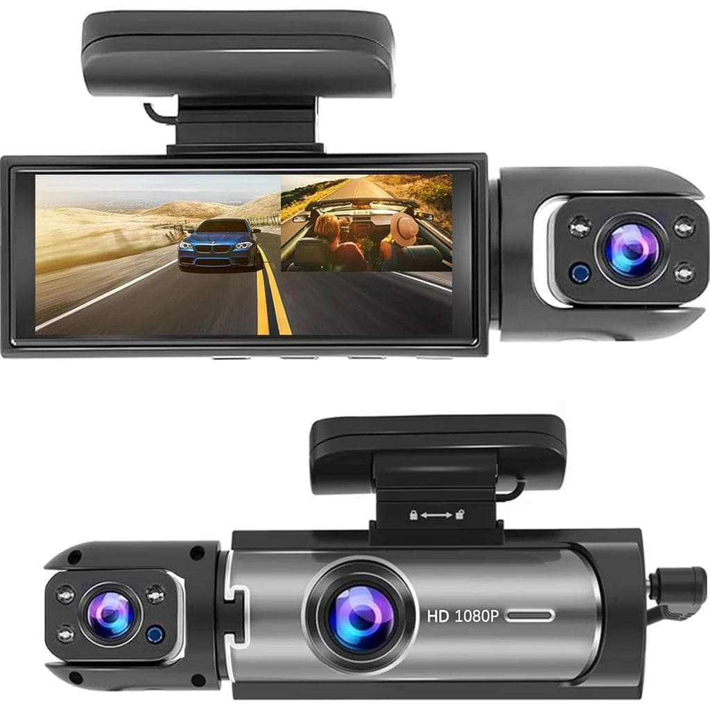 Câmera Veicular Frontal e Interna, Câmera Veicular Dupla 1080P para Carro, Gravador de Condução com Tela IPS de 3,16 Pol