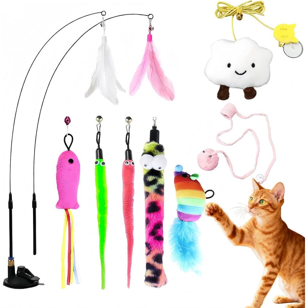 Brinquedos Interativos para Gatos, 7 Peças de Reposição de Varinhas de Pesca com Penas para Gatos, Varinha para Gatos co