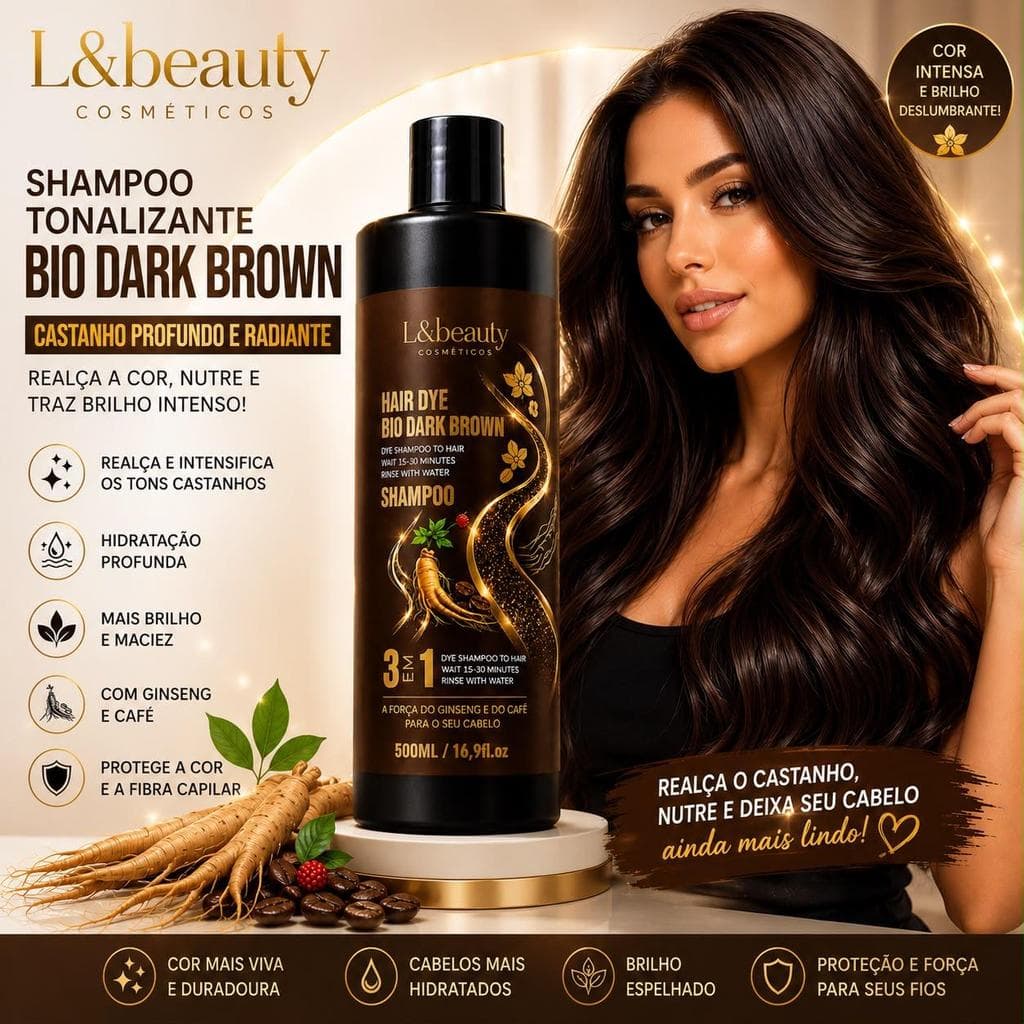 Banho De Brilho Cor Castanho Dark Brown Kaissara L&BEAUTY 500ml - Cobertura Total De Brancos E Brilho