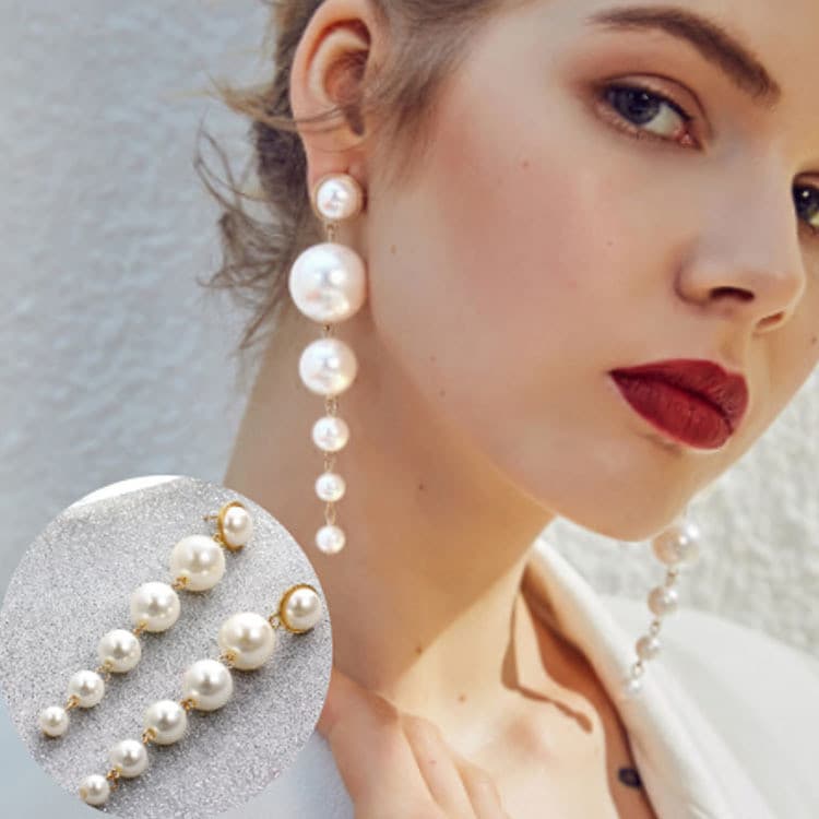 Novo produto com design único e simples, brincos longos de pérola para mulheres, versáteis e modernos, brincos elegantes