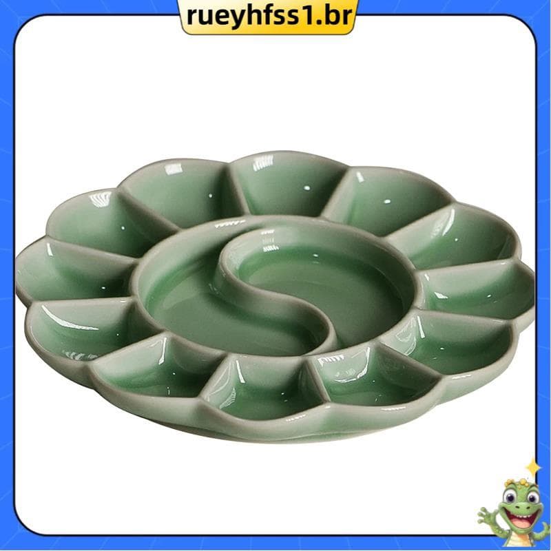 Paleta Celadon Artesanal Em Forma De Flor De Ameixa Bandeja De Pintura Aquarela Ru Forno Placa De Cerâmica E Suporte Par