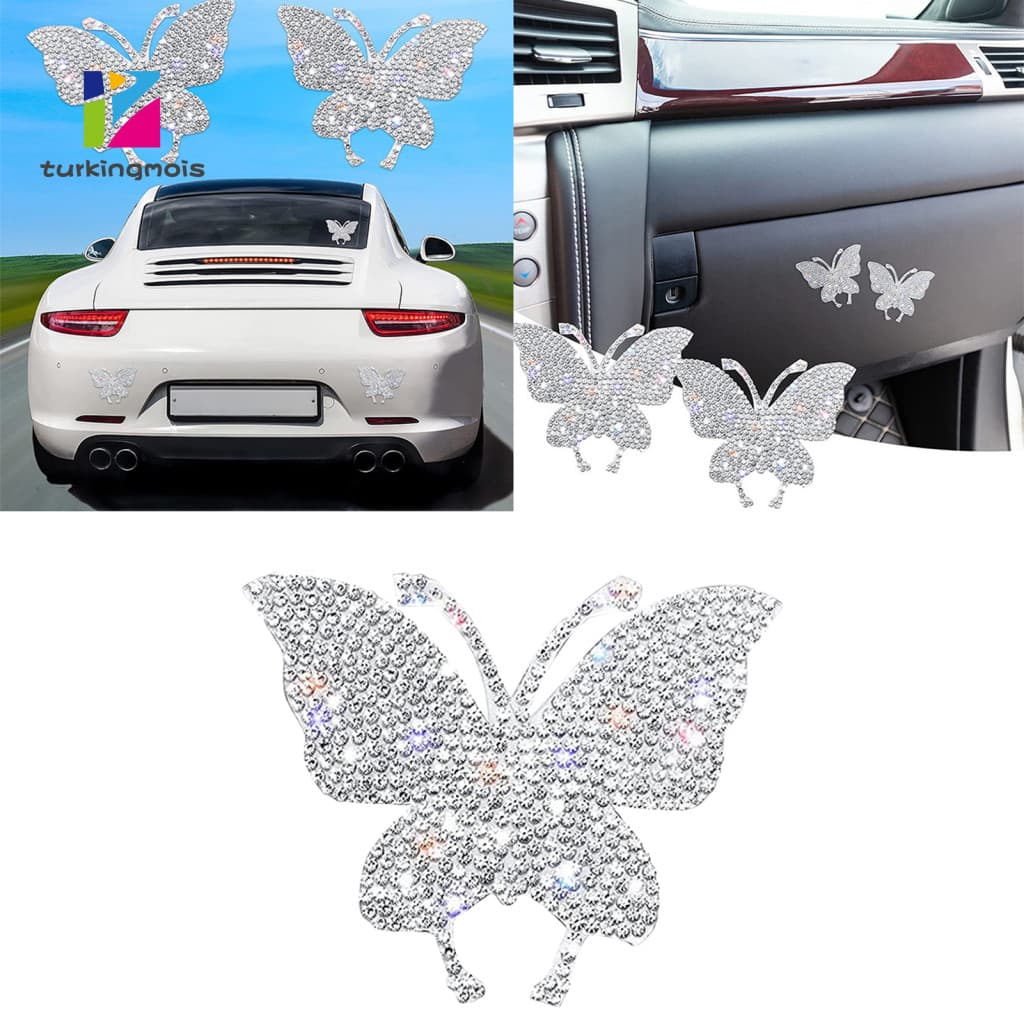 Unique Car Decals 4pcs Sparkling Rhinestone Butterfly Stickers – Self-adhesive Easy to Apply Decorative for Stylish an