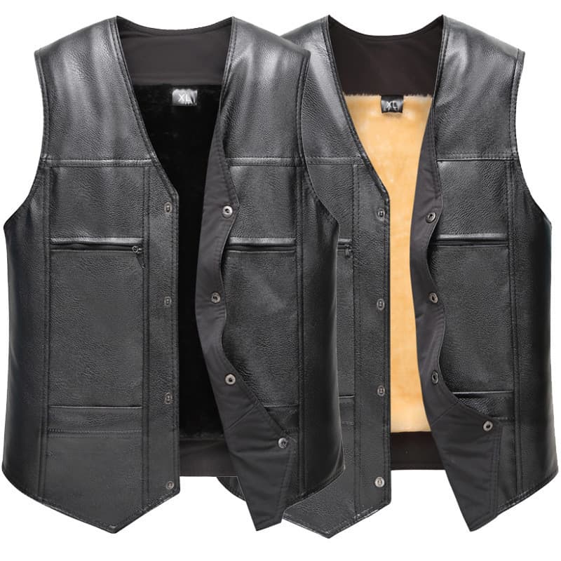 Masculino Quente Grosso Velo Forrado De Couro Falso Sem Mangas Colete Casual Outono Inverno Ao Ar Livre