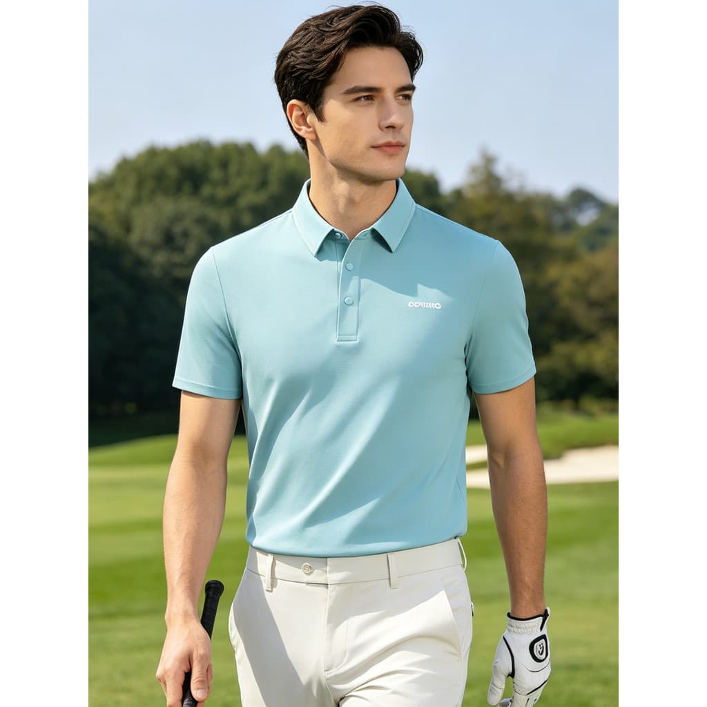 Verão golfe de manga curta camiseta masculina cor sólida lapela estiramento de secagem rápida camisa polo esportiva roup