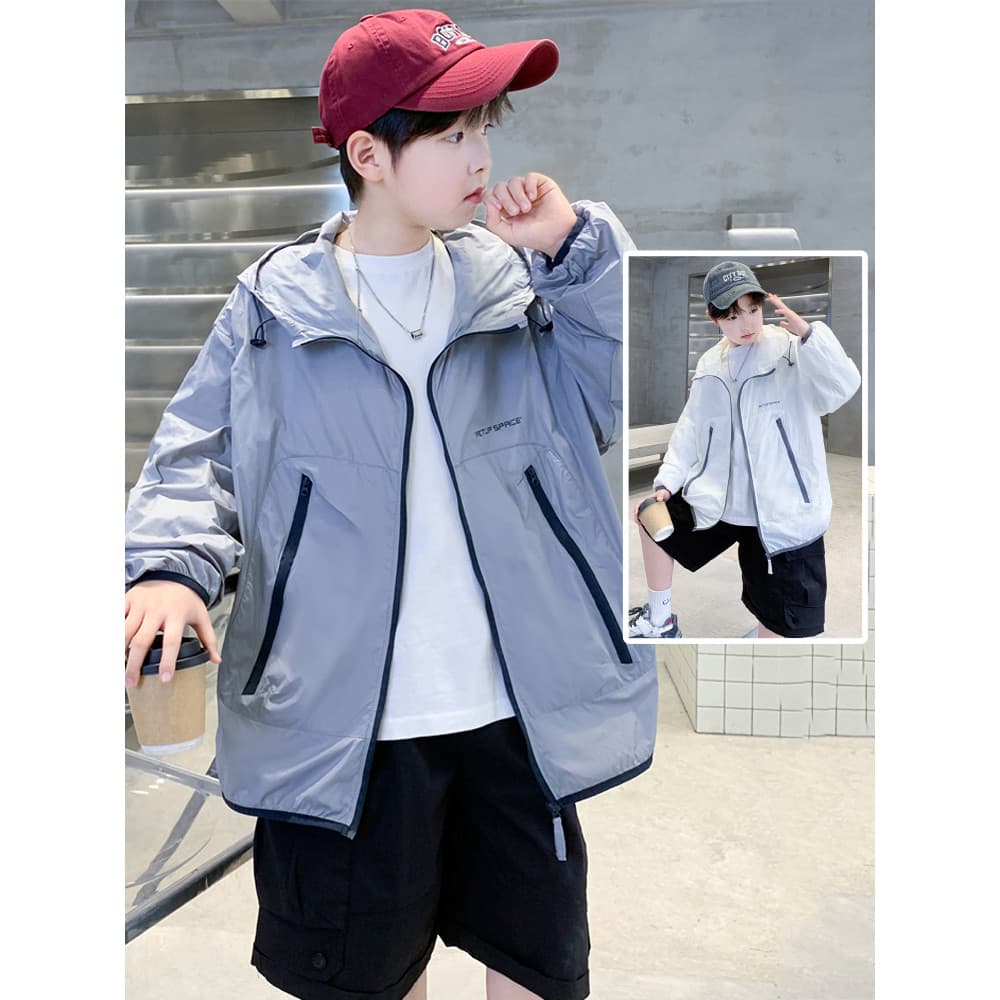 Jovens meninos protetor solar roupas jaqueta fina roupas de verão 2026 novo estilo grandes meninos protetor solar roupas