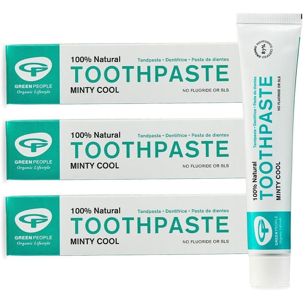Pacote de Pasta de Dente Green People Minty Cool - 100% Menta Natural - Sem Fluoreto e SLS - para Gengivas Sensíveis - V