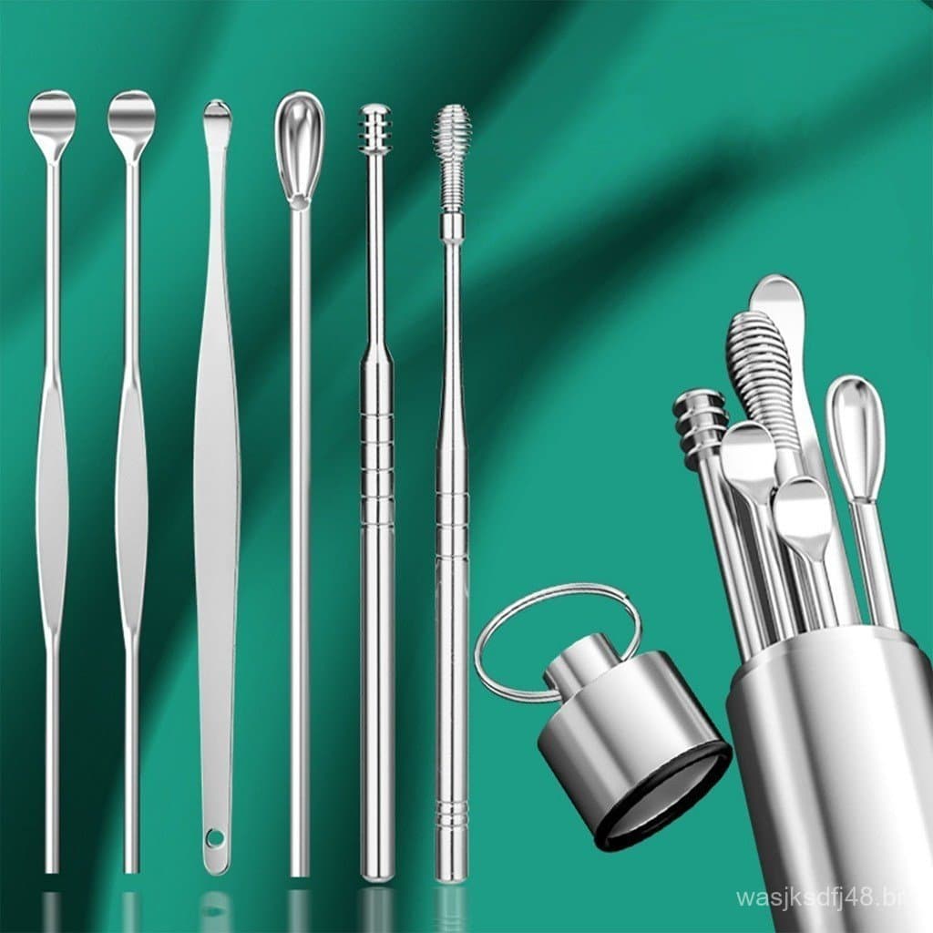 MEDOOSI- Kit 6 Peças Coletor de Cera de Ouvido em Aço Inoxidável, Limpador de Cera de Ouvido, Colher para Limpeza de Ouv