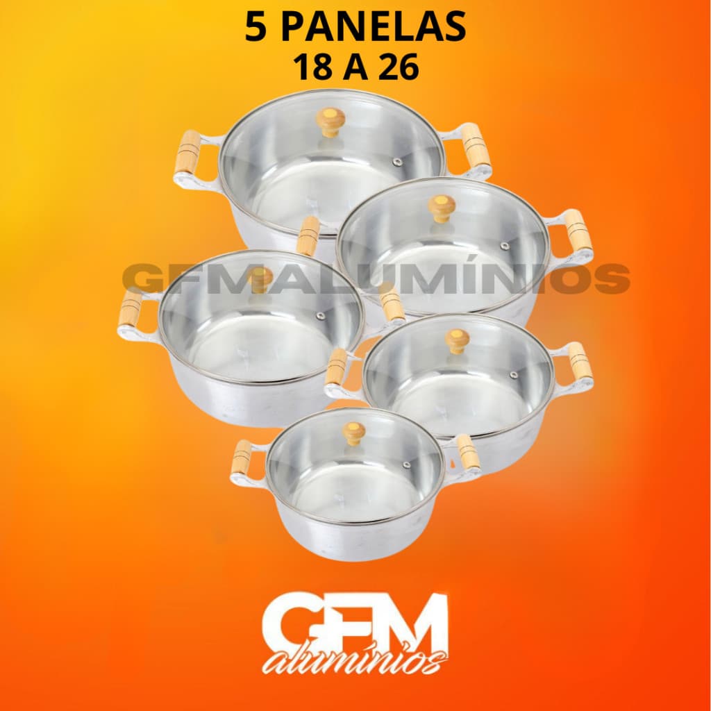 Jogo de panelas grandes com tampa de vidro da 18 a 26 em alumínio fundido grosso- cozinha. conjunto de 5 panelas