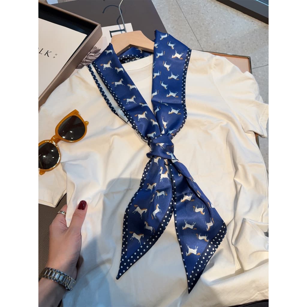 Pônei Houndstooth Streamer feminino primavera outono simulação seda tira longa pequeno lenço de seda profissional wear p